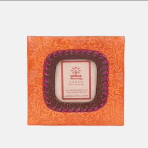 Orange Embossed Genuine Leather Photo Frame